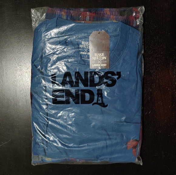 NWT Blake Shelton Lands End Men's Flannel Knit Pajamas Set Blue Plaid size LT - Picture 5 of 6